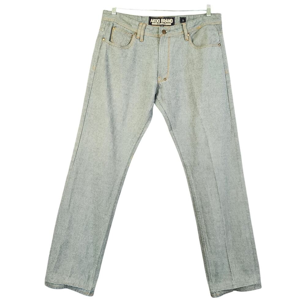 Akoo Brands Mens Jeans Size 38 Light Wash Straight Fit Hip Hop Skate Streetwear